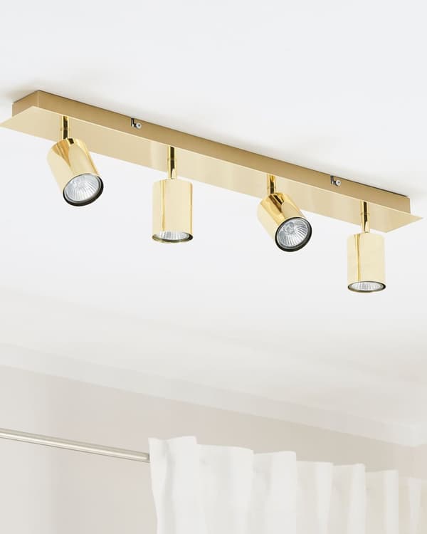 Loftslampe Guld blank Metal 70x17 cm 4 cylinder lys skærme Justerbare Moderne industrielt design dekorationstilbehør