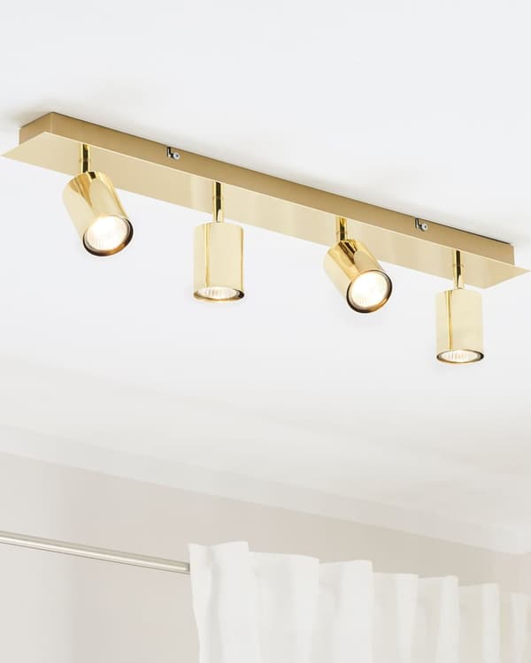 Loftslampe Guld blank Metal 70x17 cm 4 cylinder lys skærme Justerbare Moderne industrielt design dekorationstilbehør