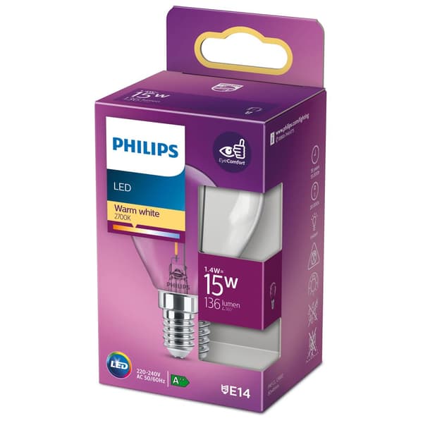 LED E14 kugle 15W klar 136lm