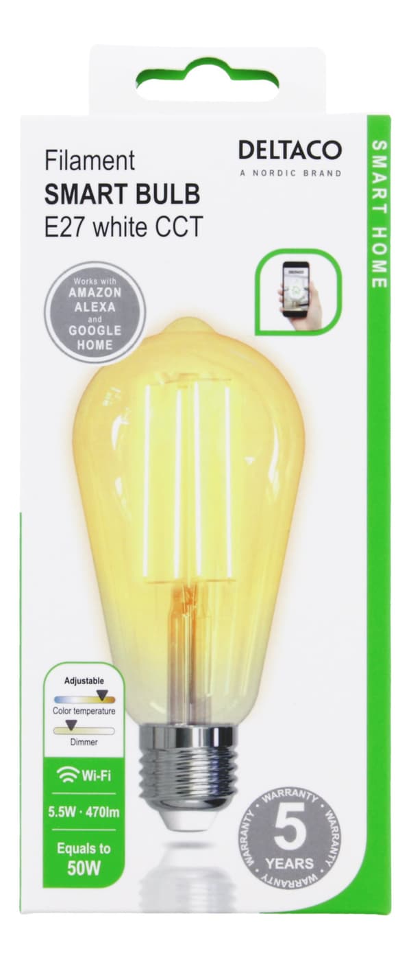 SMART H LED filament lamp E27 WiFI 2.4GHz 5.5W 470lm Dim