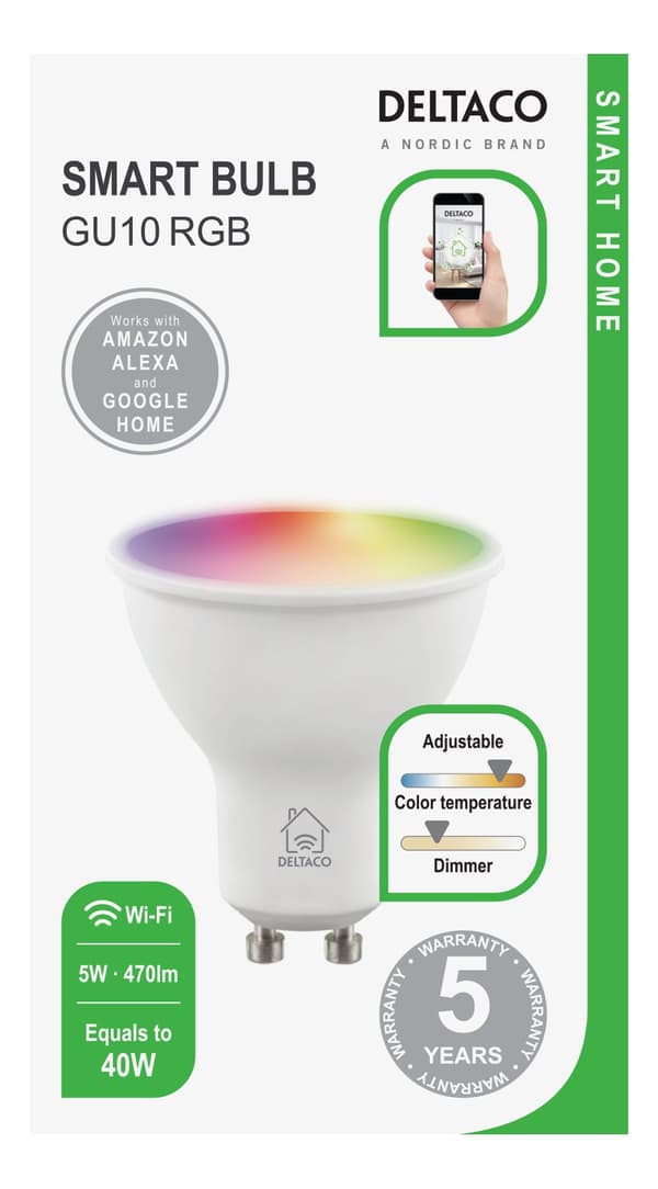 SMART H LED lamp GU10 WiFI 2.4GHz 5W 470lm Dim 2700K6500K