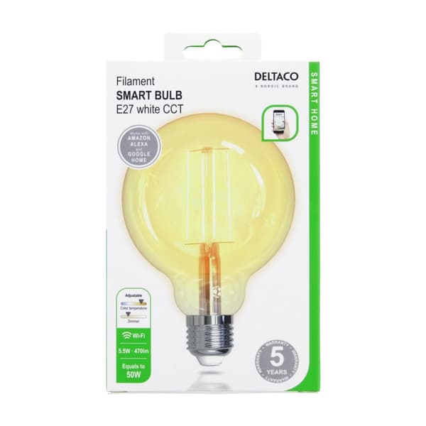 SMART H LED filament lamp E27 WiFI 2.4GHz 5.5W 470lm Dim