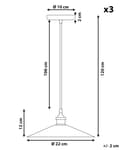 Miniatyrbillede 3 af 7: 3-lys Hængelampe kobber Metal med sort tekstilfiber 120x22 cm Industristil Loftslampe kegleformet perfekt til stue og værelsesindretning