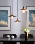Miniatyrbillede 2 af 7: 3-lys Hængelampe kobber Metal med sort tekstilfiber 120x22 cm Industristil Loftslampe kegleformet perfekt til stue og værelsesindretning