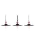 Miniatyrbillede 1 af 7: 3-lys Hængelampe kobber Metal med sort tekstilfiber 120x22 cm Industristil Loftslampe kegleformet perfekt til stue og værelsesindretning