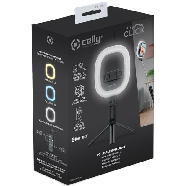 CLICKRINGBT Ringlampe med stativ / Selfiestick