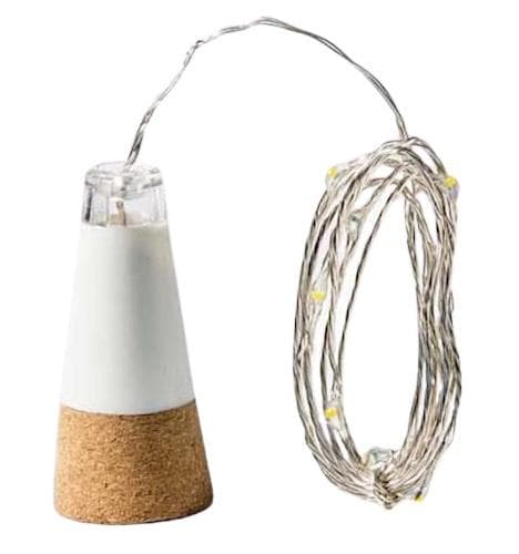 flasklampa tråd led usb 7 x 2,4 cm kork vit/brun
