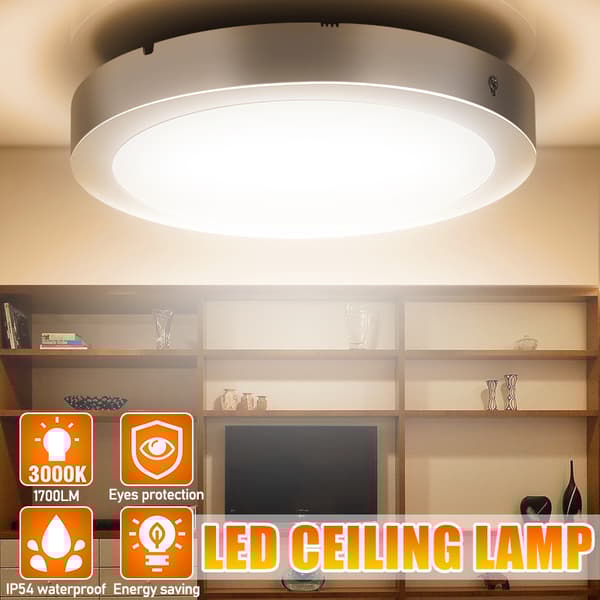 LED taklampa 18W, varm vit taklampa 3000K 1700lm badrumslampa Taklampa för badrum IP54 vattentät badrumslampa idealisk för badrum vardagsrum S