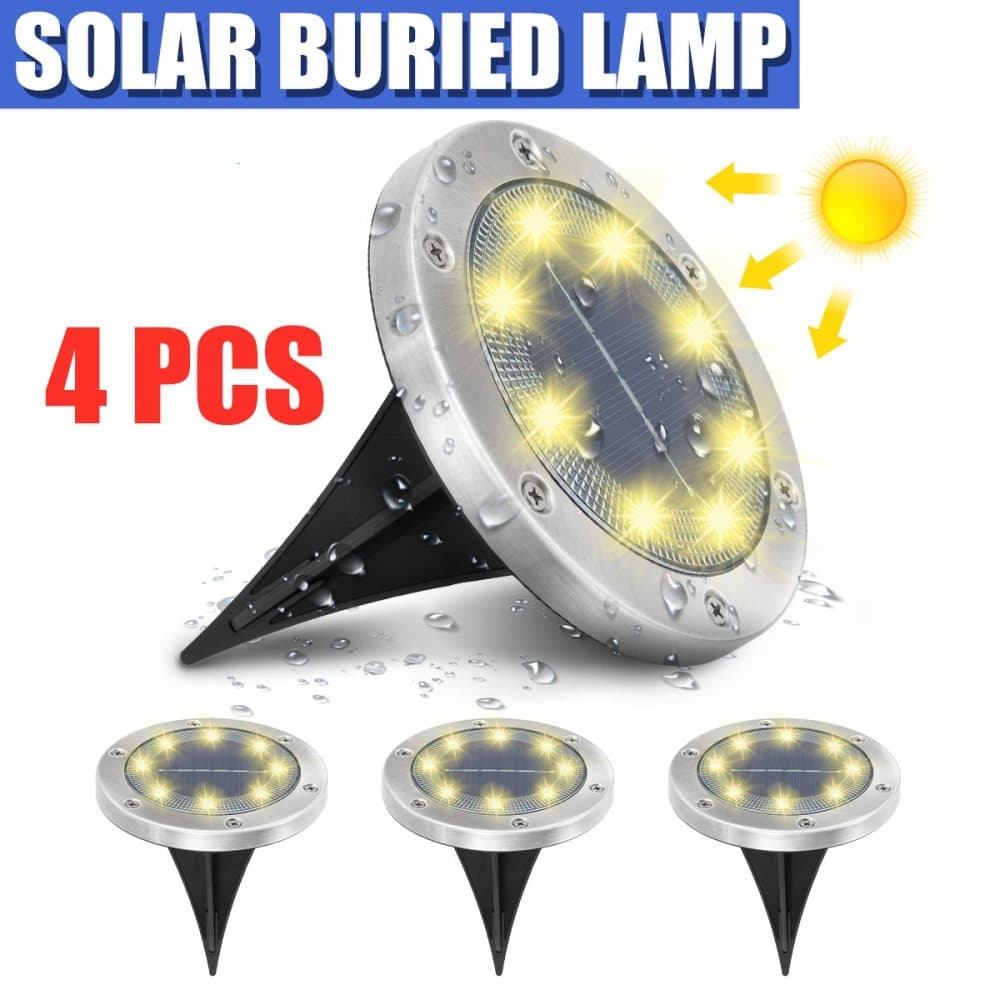 4 st IP65 Vattentät Solar Begravd Lampa Golvljus Trädgårdsljus Utomhus(4 förpackningar)