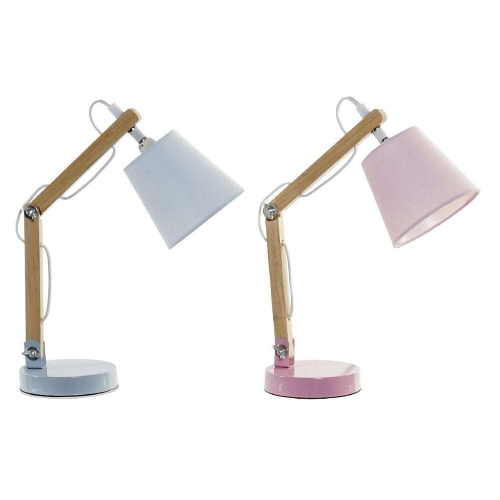 Desk lamp DKD Home Decor Blue Pink Metal Brown Polyester Pinewood (24 x 12 x 24.5 cm) (2 pcs)