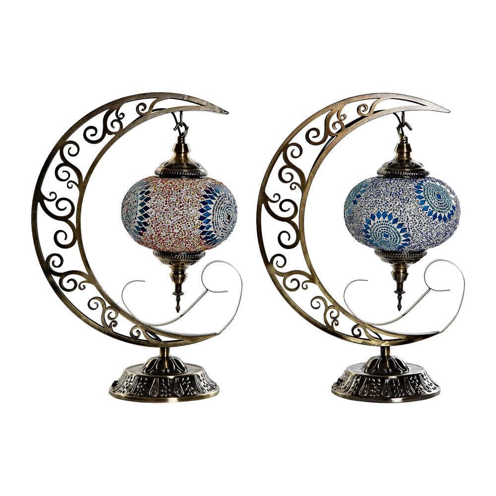 Desk lamp DKD Home Decor Crystal Blue Metal Multicolour Metallic (33 x 18 x 46 cm) (2 pcs)