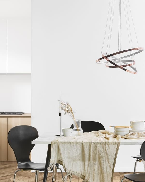 Pendel Rosa Guld Aluminium LED Lys 3 Ringe Glamour