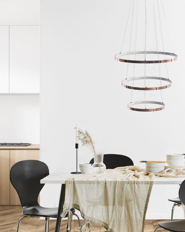 Pendel Rosa Guld Aluminium LED Lys 3 Ringe Glamour