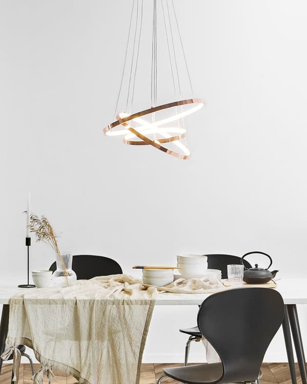 Pendel Rosa Guld Aluminium LED Lys 3 Ringe Glamour