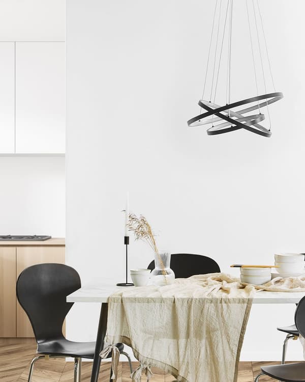 Pendel Mat Sort Aluminium LED Lys 3 Ringe Glamour