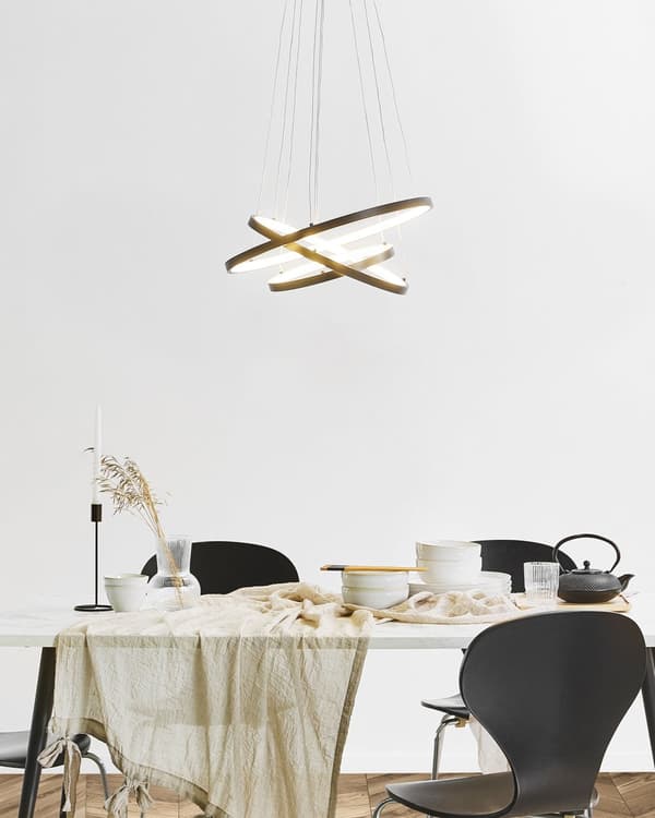 Pendel Mat Sort Aluminium LED Lys 3 Ringe Glamour