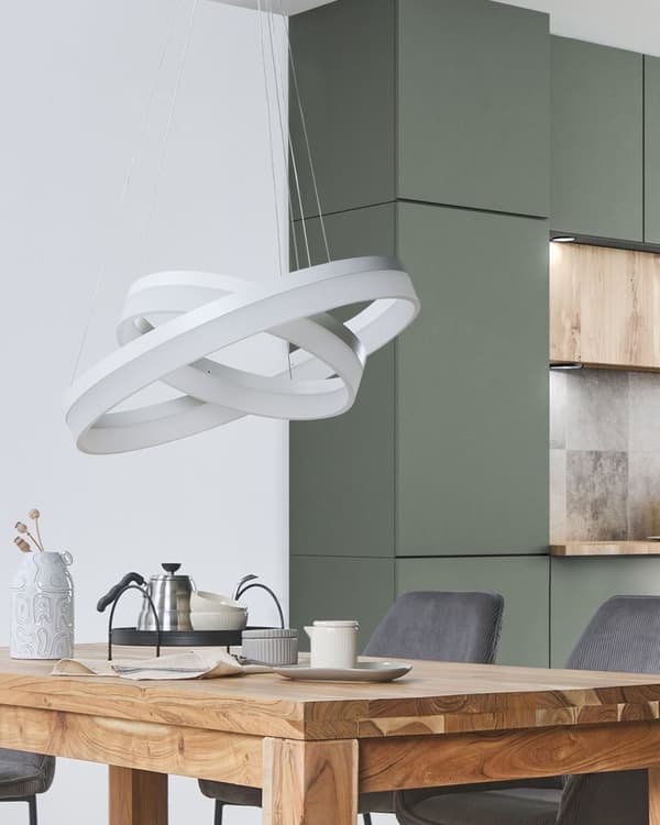 Pendel Lampe Hvid Aluminium Silikone Akryl ø 60 x 112 cm Hængelampe Moderne Cirkel Rund LED Belysning til over Spisebord Køkken Tilbehør Stue