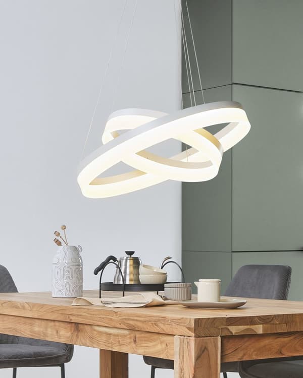 Pendel Lampe Hvid Aluminium Silikone Akryl ø 60 x 112 cm Hængelampe Moderne Cirkel Rund LED Belysning til over Spisebord Køkken Tilbehør Stue