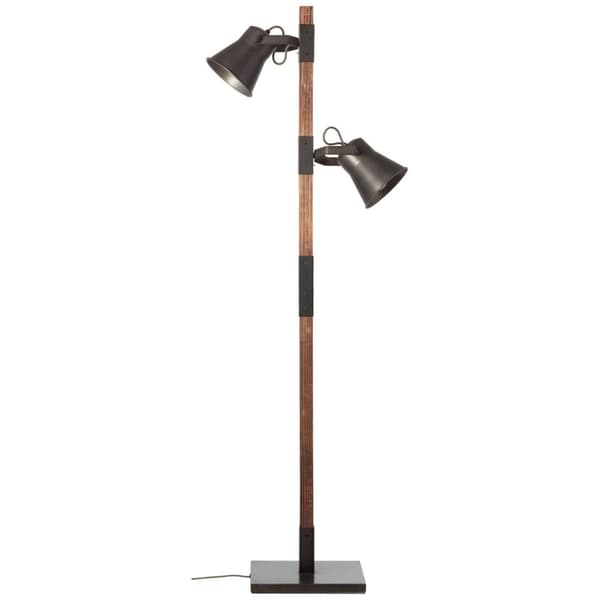 BRILLIANT lampe Plov gulvlampe 2-flammet sort stål / træ | 2x A60, E27, 10W, egnet til normale lamper (medfølger ikke) | Skala A ++ til E | Med fotosw