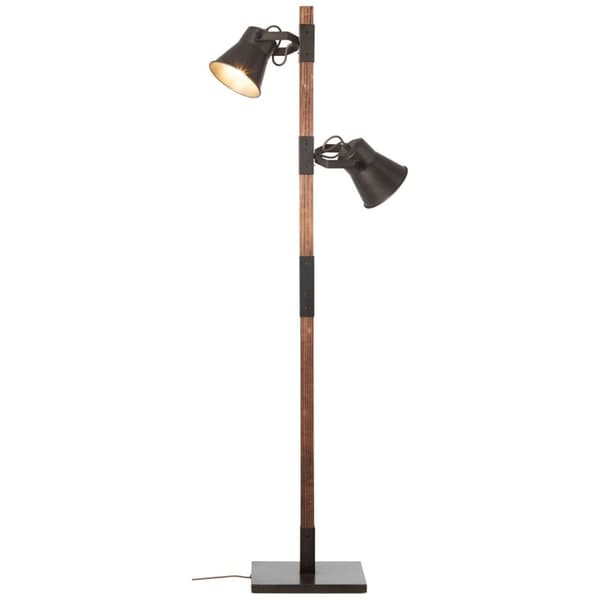 BRILLIANT lampe Plov gulvlampe 2-flammet sort stål / træ | 2x A60, E27, 10W, egnet til normale lamper (medfølger ikke) | Skala A ++ til E | Med fotosw