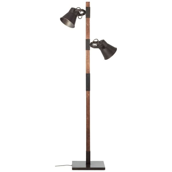 BRILLIANT lampe Plov gulvlampe 2-flammet sort stål / træ | 2x A60, E27, 10W, egnet til normale lamper (medfølger ikke) | Skala A ++ til E | Med fotosw