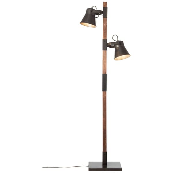 BRILLIANT lampe Plov gulvlampe 2-flammet sort stål / træ | 2x A60, E27, 10W, egnet til normale lamper (medfølger ikke) | Skala A ++ til E | Med fotosw