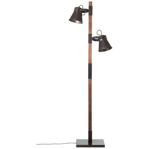BRILLIANT lampe Plov gulvlampe 2-flammet sort stål / træ | 2x A60, E27, 10W, egnet til normale lamper (medfølger ikke) | Skala A ++ til E | Med fotosw