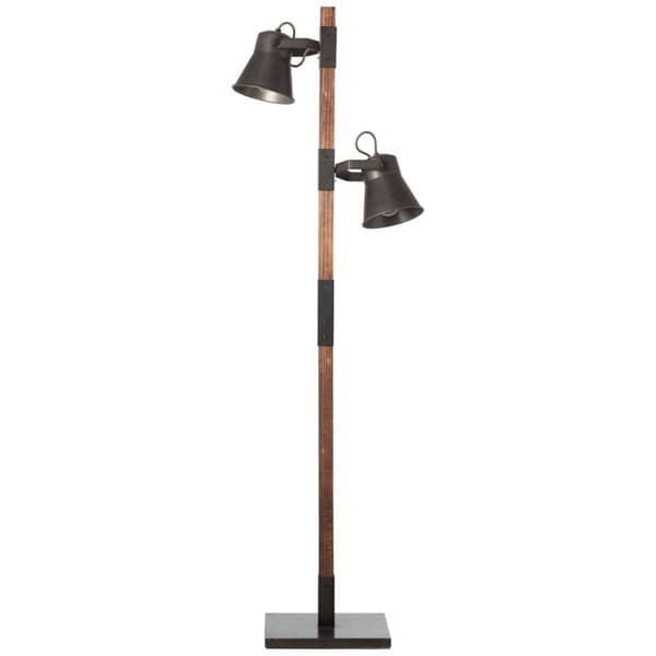 BRILLIANT lampe Plov gulvlampe 2-flammet sort stål / træ | 2x A60, E27, 10W, egnet til normale lamper (medfølger ikke) | Skala A ++ til E | Med fotosw