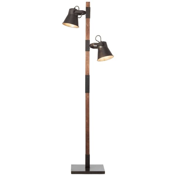 BRILLIANT lampe Plov gulvlampe 2-flammet sort stål / træ | 2x A60, E27, 10W, egnet til normale lamper (medfølger ikke) | Skala A ++ til E | Med fotosw