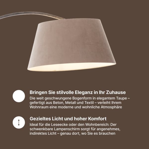 BRILLIANT lampe Brok hvælvet gulvlampe 2,0 m brun/grå | 1x A60, E27, 60W, egnet til normale lamper (medfølger ikke) | Skala A ++ til E | Drej med fodk