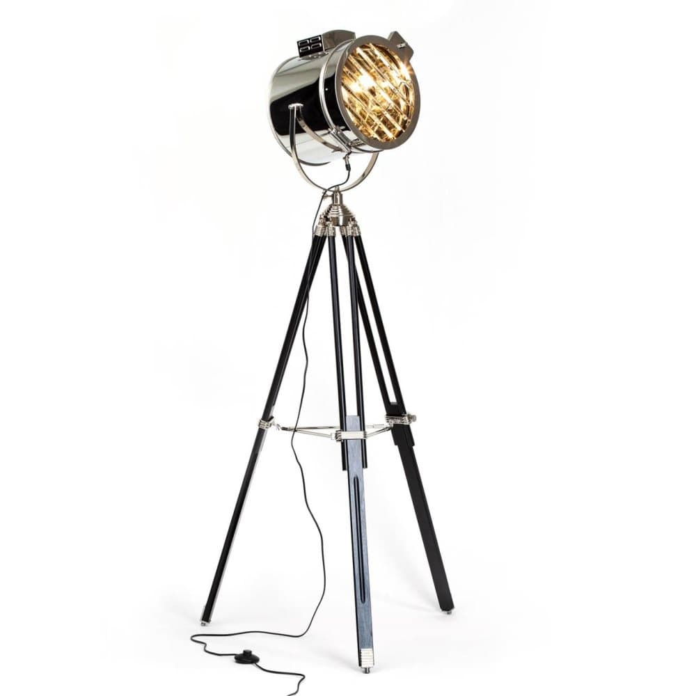 BRILLIANT lampa Cine golvlampa stativ svart / krom | 1x A60, E27, 60W, gf normala lampor n, Ent, | Med fotomkopplare | Svängbart huvud