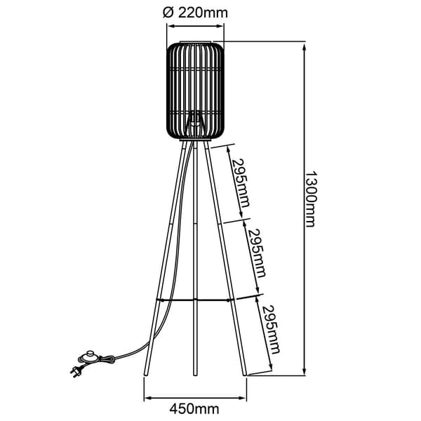 BRILLIANT Woodrow golvlampa, trebent trä mörk / svart Inomhusbelysning, golvlampor, stativ | 1x A60, E27, 60W, lämplig för vanliga lampor (ingår ej) |