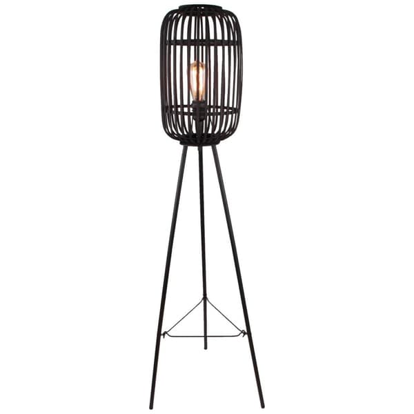 BRILLIANT Woodrow golvlampa, trebent trä mörk / svart Inomhusbelysning, golvlampor, stativ | 1x A60, E27, 60W, lämplig för vanliga lampor (ingår ej) |