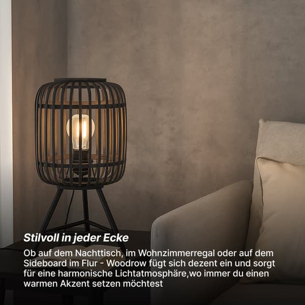 BRILLIANT lampa, Woodrow bordslampa trä mörk / svart, metall / bambu, 1x A60, E27, 60W, vanliga lampor (ingår ej), A ++