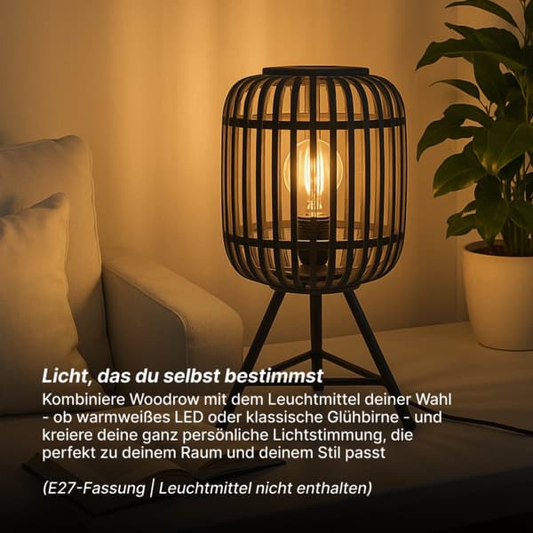 BRILLIANT lampa, Woodrow bordslampa trä mörk / svart, metall / bambu, 1x A60, E27, 60W, vanliga lampor (ingår ej), A ++