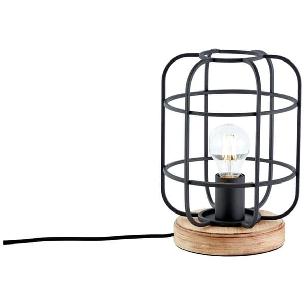BRILLIANT lampa, Gwen bordslampa antikt trä / svart korund, metall / trä, 1x A60, E27, 40W, vanliga lampor (ingår ej), A ++