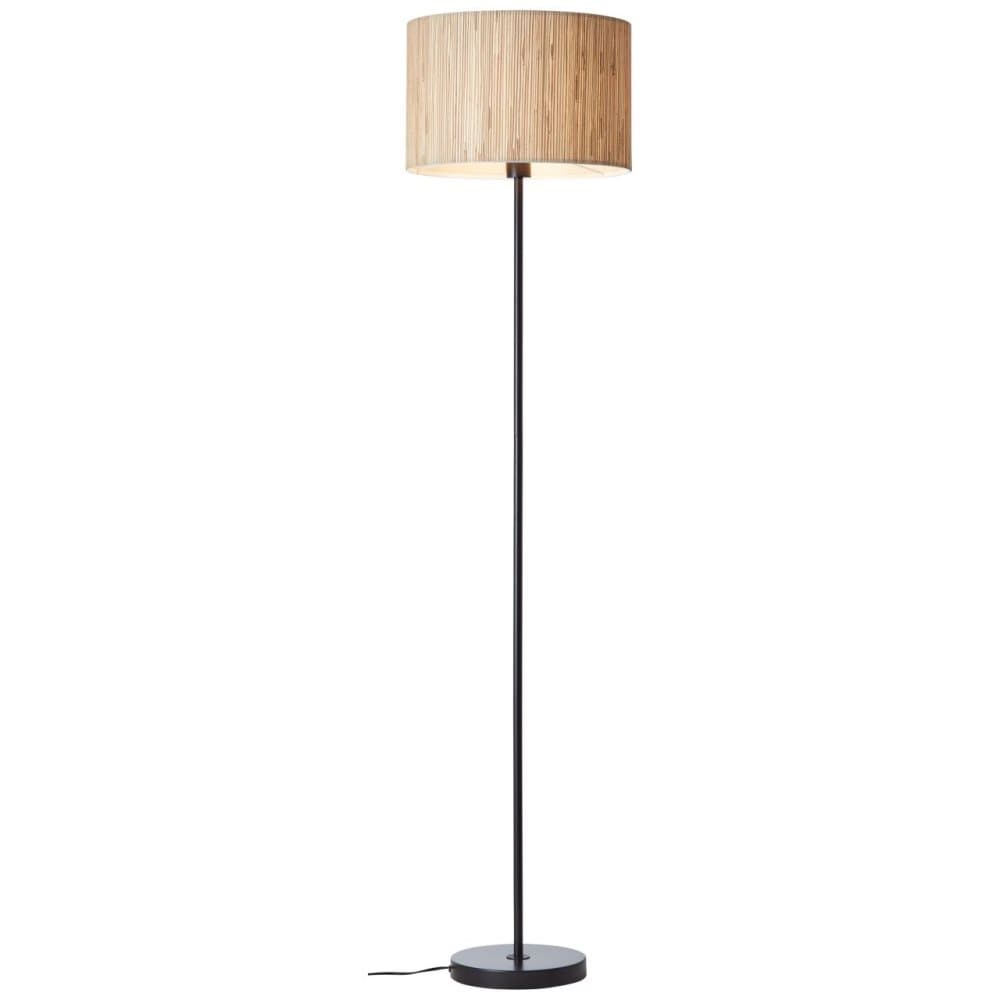 BRILLIANT lampa, Wimea golvlampa svart / natur, 1x A60, E27, 52W, med fotkontakt