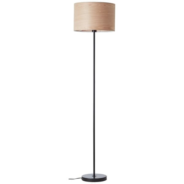 BRILLIANT lampe, Romm gulvlampe 1-flamme træ lys / sort, 1x A60, E27, 52W, med fodkontakt