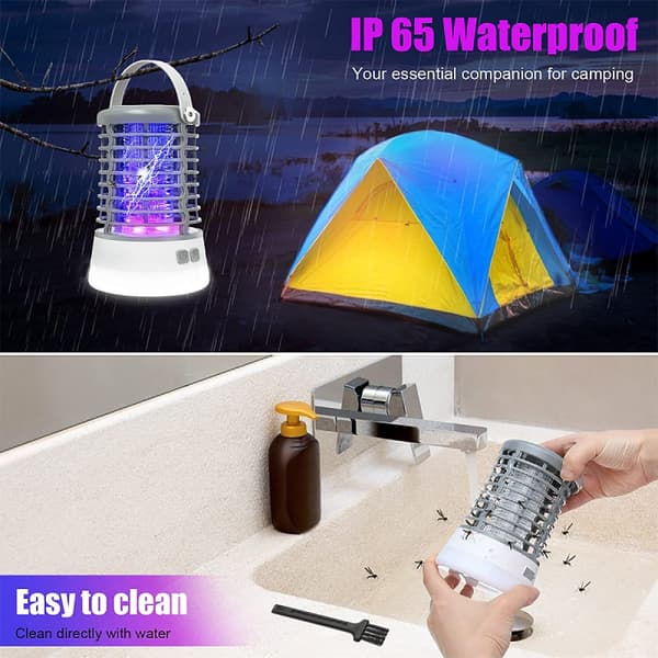Elfeland 500-1000V Power Grid LED Elektrisk Mosquito Killer Light med UV-ljus Myggfälla Utomhus IP65 Vattentät USB Uppladdningsbar （Grå / svart）
