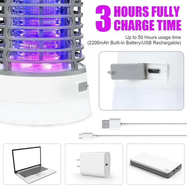 Elfeland 500-1000V Power Grid LED Elektrisk Mosquito Killer Light med UV-ljus Myggfälla Utomhus IP65 Vattentät USB Uppladdningsbar （Grå / svart）