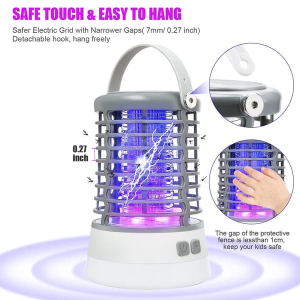 Elfeland 500-1000V Power Grid LED Elektrisk Mosquito Killer Light med UV-ljus Myggfälla Utomhus IP65 Vattentät USB Uppladdningsbar （Grå / svart）