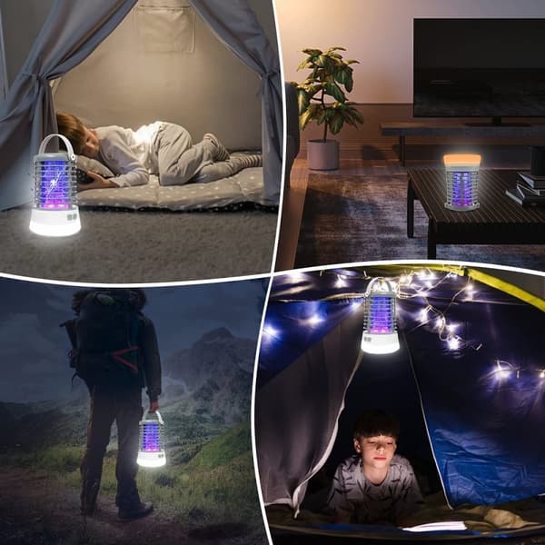 Elfeland 500-1000V Power Grid LED Elektrisk Mosquito Killer Light med UV-ljus Myggfälla Utomhus IP65 Vattentät USB Uppladdningsbar （Grå / svart）