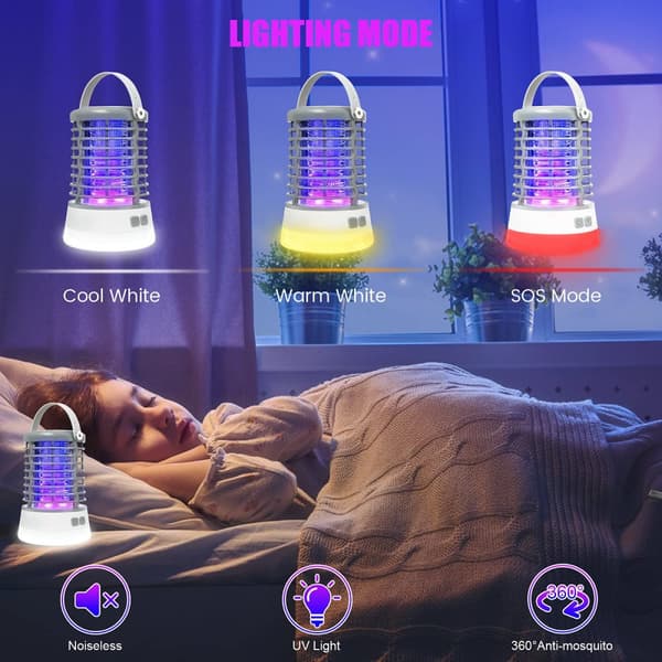 Elfeland 500-1000V Power Grid LED Elektrisk Mosquito Killer Light med UV-ljus Myggfälla Utomhus IP65 Vattentät USB Uppladdningsbar （Grå / svart）