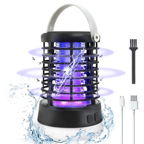 Elfeland 500-1000V Power Grid LED Elektrisk Mosquito Killer Light med UV-ljus Myggfälla Utomhus IP65 Vattentät USB Uppladdningsbar （Grå / svart）