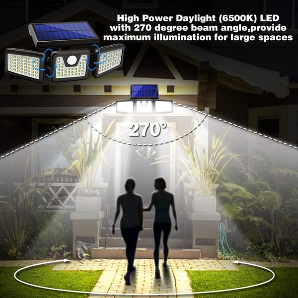 BlitzWolf BW-OLT4 128LED Roterbart 3-hoveder Solar Light, 270° Justerbar vinkel, 120°PIR Bevægelsessensor Udendørs Flood Light LED Garage Light