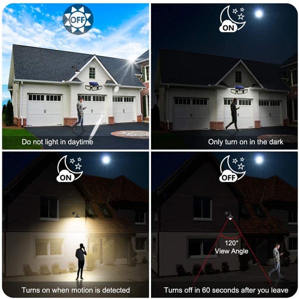 BlitzWolf BW-OLT4 128LED Roterbart 3-hoveder Solar Light, 270° Justerbar vinkel, 120°PIR Bevægelsessensor Udendørs Flood Light LED Garage Light