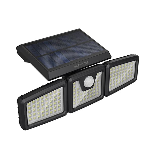 BlitzWolf BW-OLT4 128LED Roterbart 3-hoveder Solar Light, 270° Justerbar vinkel, 120°PIR Bevægelsessensor Udendørs Flood Light LED Garage Light