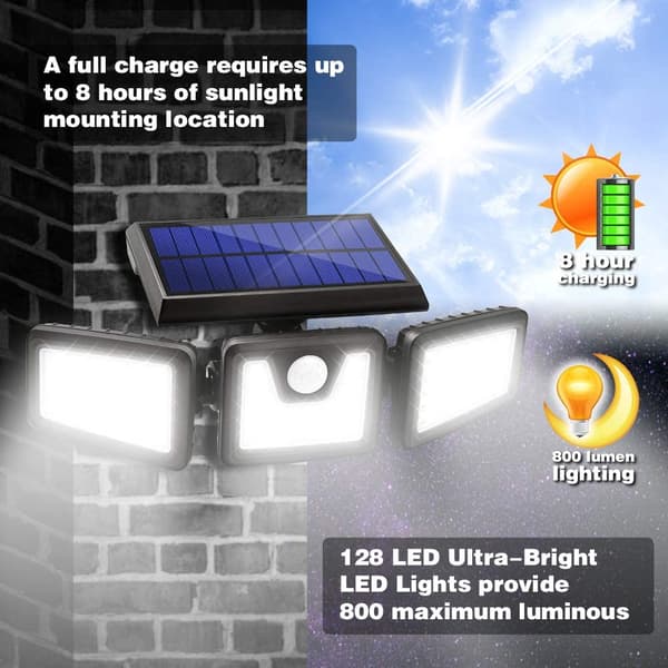 BlitzWolf BW-OLT4 128LED Roterbart 3-hoveder Solar Light, 270° Justerbar vinkel, 120°PIR Bevægelsessensor Udendørs Flood Light LED Garage Light