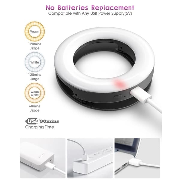 ELEGIANT EGL-04 Uppladdningsbar clip-on Selfie Ring Light 40-LED 3-läges bärbar fyllningslampa