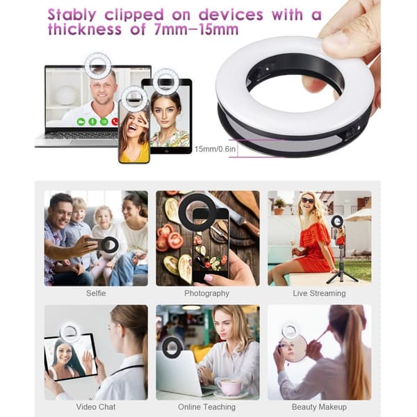 ELEGIANT EGL-04 Uppladdningsbar clip-on Selfie Ring Light 40-LED 3-läges bärbar fyllningslampa
